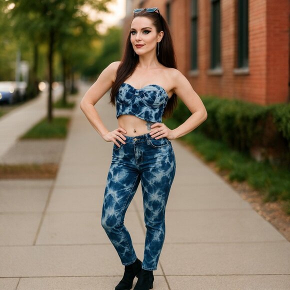 Club Exx Moonshine Magick Denim Bra Top – Tie Dye Strapless – Size L – NWT - Picture 2 of 4